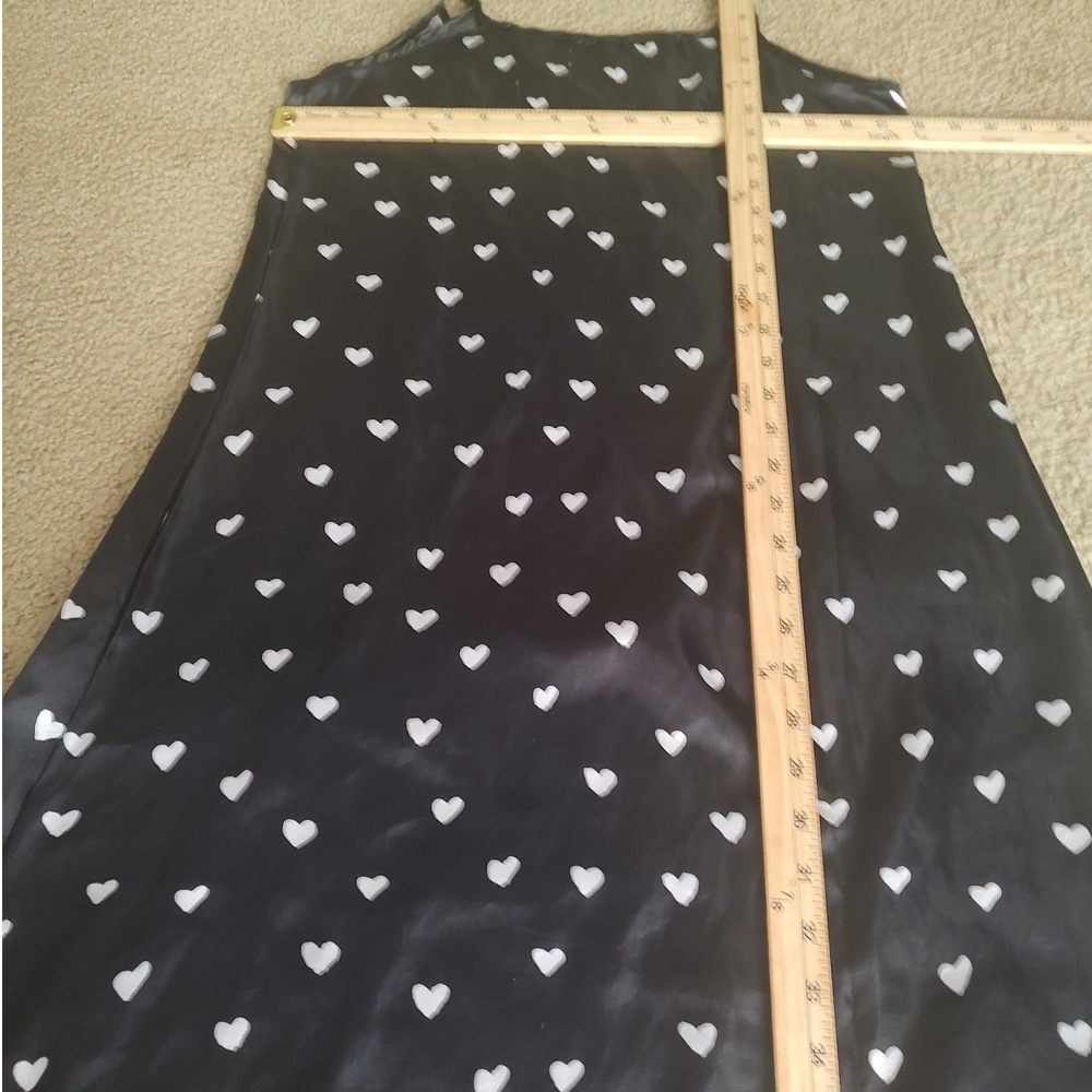 Unknown Heart Print Slip Dress Womens L Black Excellent Satin Spaghetti Strap